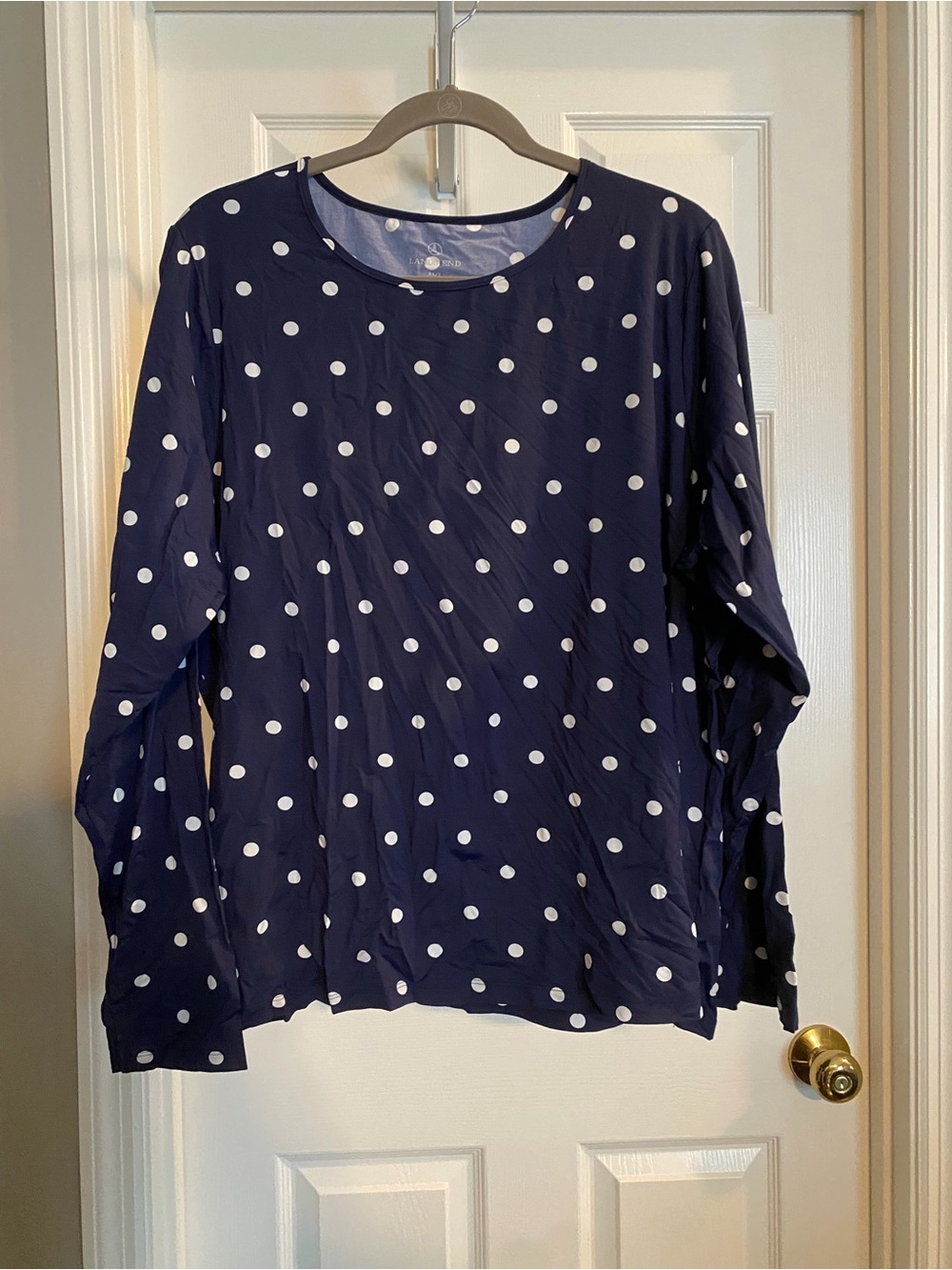 Lands' End Navy Polka Dot Long-Sleeve Tee